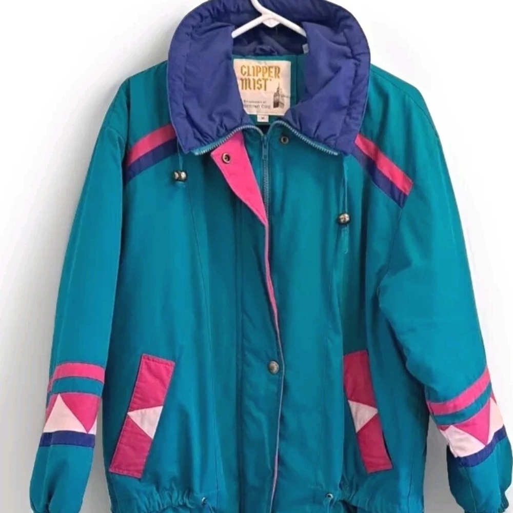 Vintage 80s Clipper Mist Londontown Teal and Pink Jacket Mens Medium Women Large